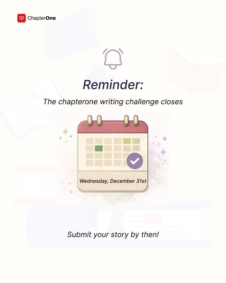 chapteronehq's tweet photo. The #writeyourchapterone challenge closes by 11: 59 today.
Submit your entries, it is not too late and Thank you for a splendid year from all of us at ChapterOne ❤️ https://t.co/BcoB6fEcLL