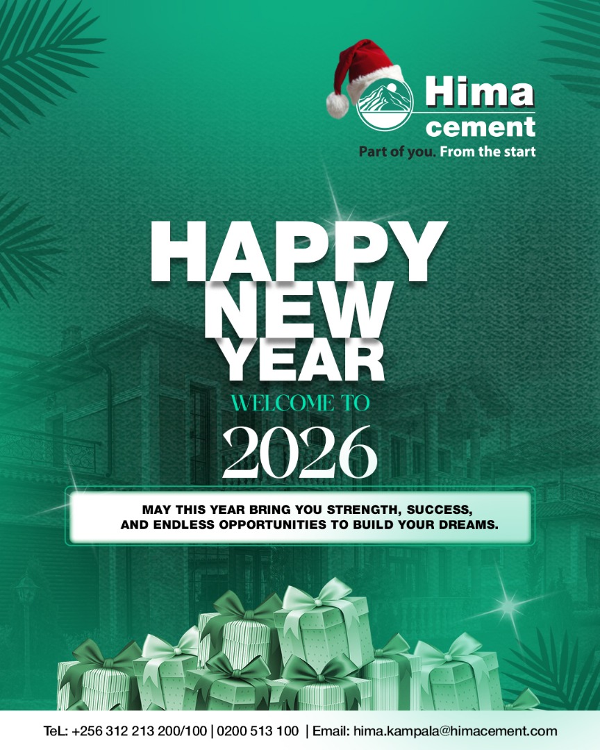 HimaCement's tweet photo. 𝗛𝗮𝗽𝗽𝘆 𝗡𝗲𝘄 𝗬𝗲𝗮𝗿 🎉

Here’s to a year of strength, growth, and endless opportunities to build what matters most.

Thank you for building with Hima Cement.

#HappyNewYear2026 #BuildingUganda #HimaCement https://t.co/sDd2hS3cAZ