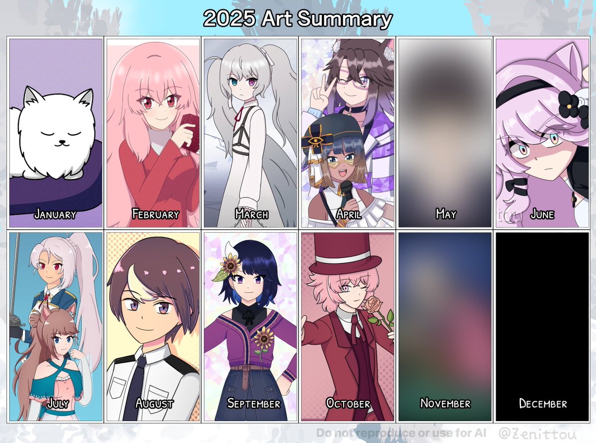 ⭐ Zenittou's 2025 Art Summary! ⭐

I managed to draw a lot this year, especially on October!
Hoping for a great 2026! 🎉

#ArtSummary2025