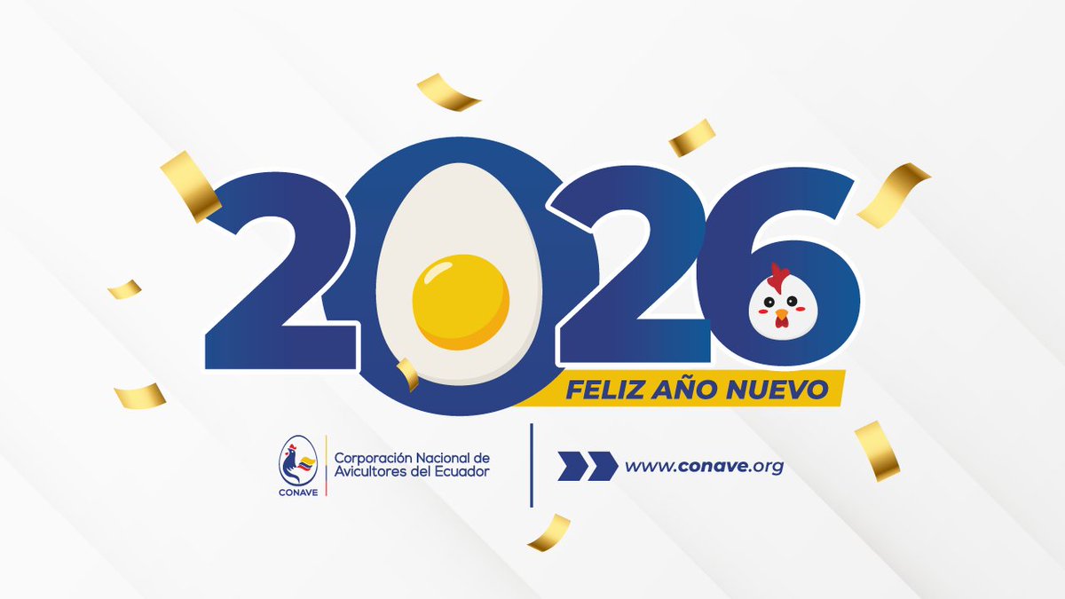 Esperamos un nuevo año lleno de oportunidades para crecer, innovar y seguir aportando al desarrollo del Ecuador.
Agradecemos a todas las familias que conforman el sector avícola y a los consumidores por elegir la mejor proteína.

Desde CONAVE les deseamos un 2026 de prosperidad,
