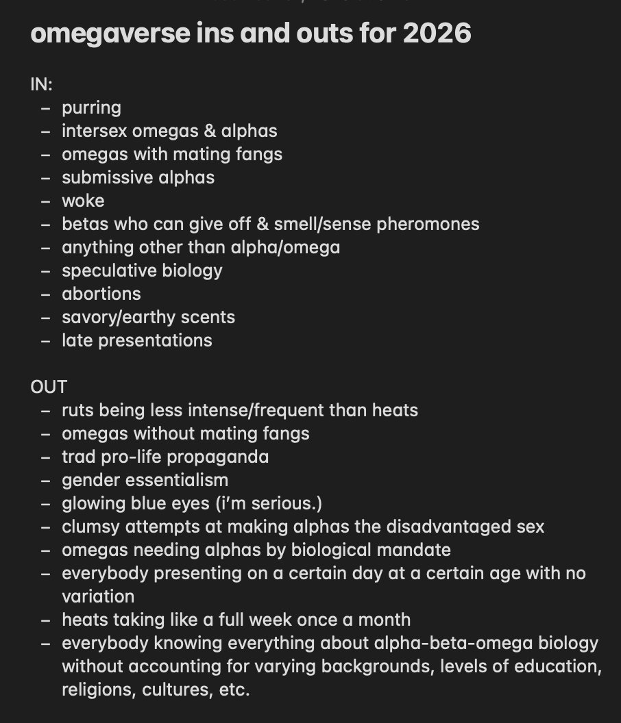 here are my omegaverse ins and outs for 2026