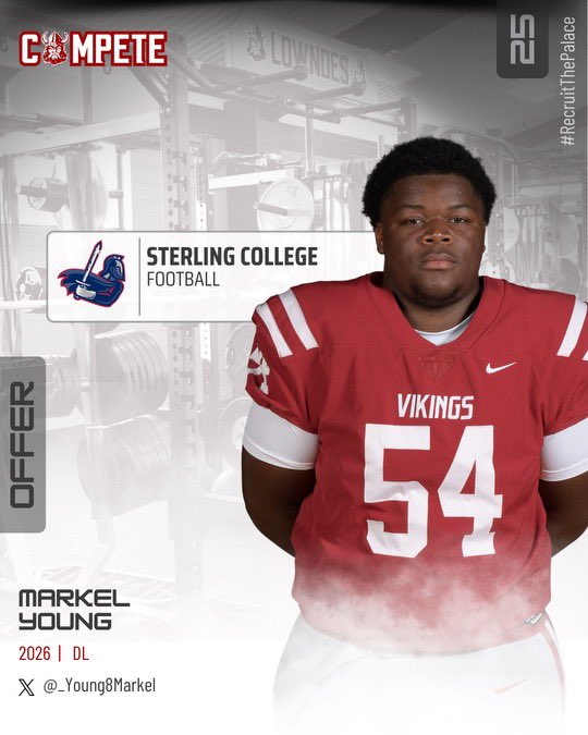 OFFER ALERT

Markel Young gets offer from Sterling College

#RecruitThePalace

<a href="/CarterVikingsFB/">Adam Carter</a> <a href="/CoachHolley5/">Steve Holley</a> <a href="/Young8Markel/">Markel Young</a> <a href="/RecruitGeorgia/">Recruit Georgia</a> <a href="/CoachAllen78/">Jared Allen</a> <a href="/CoachTresey/">Patrick Tresey</a> <a href="/nbuttscoach/">Nate Butts</a> <a href="/SCWarriorFB/">Sterling College Football</a>