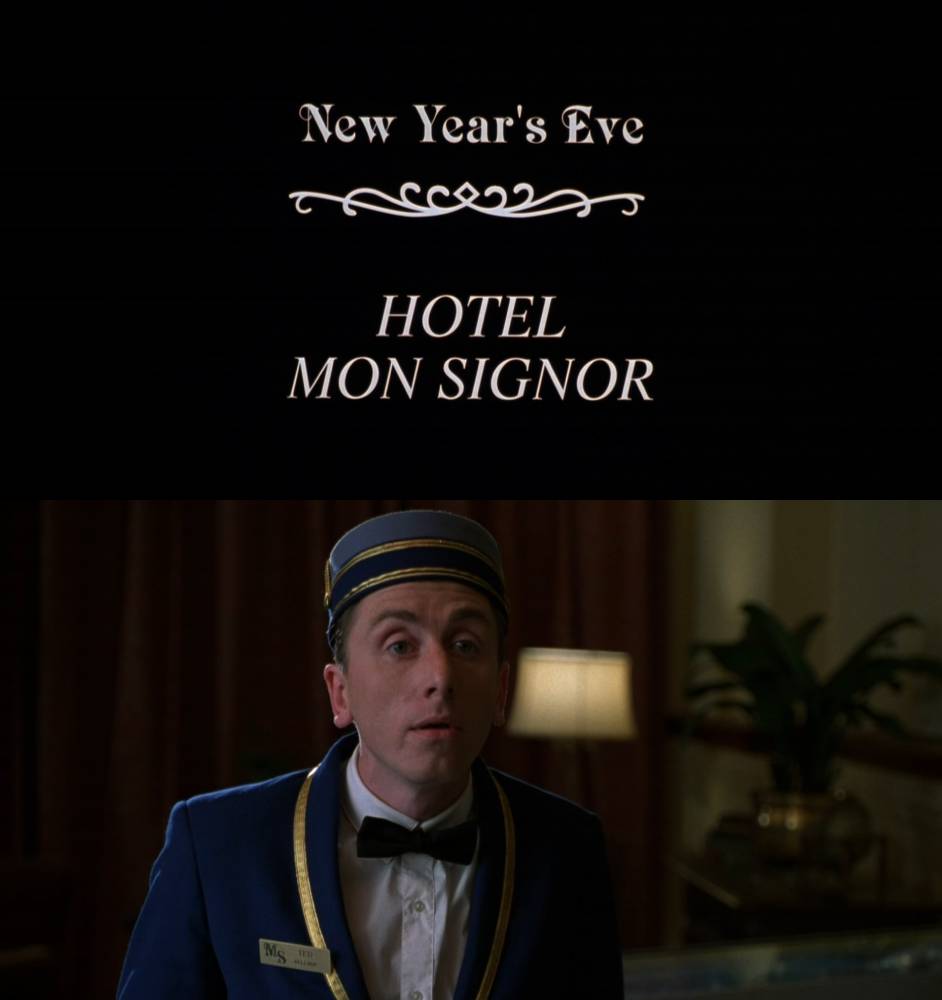 Dec 31st - On New Year's Eve, the bellhop of Hotel Mon Signor briefed his  replacement, Ted (Tim Roth). That evening Ted deals with 4 very different  sets of guests, across four, image size:942x1000