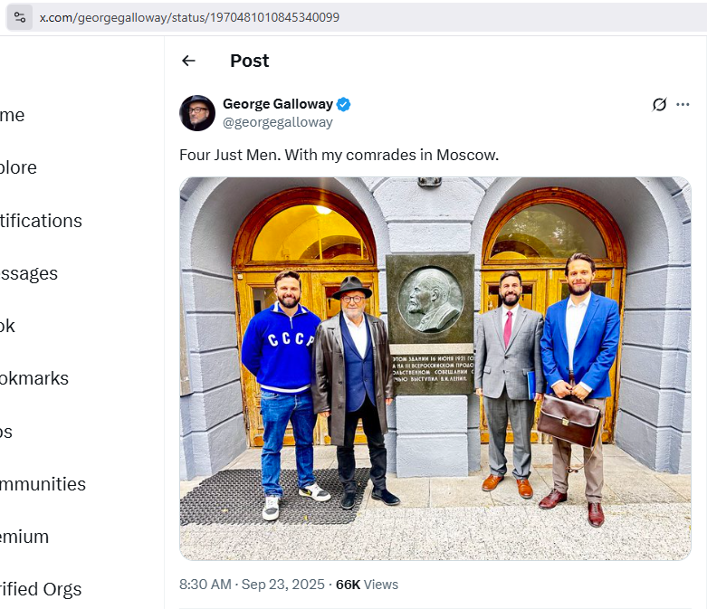 JamesAFulk's tweet photo. Communist Legend George Galloway (in photo with Communist Jackson Hinkle).
InfoWars Guest Elizabeth Lane is a fan. https://t.co/XOqiocZIBY