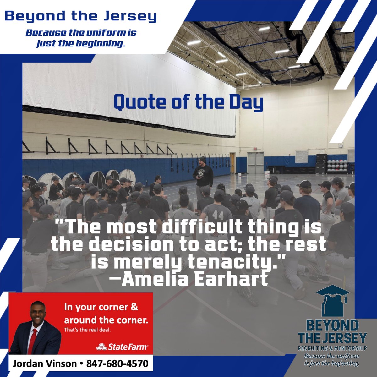 BTJRecruiting's tweet image. The first step is often the hardest part. Then you earn it through determination, consistency, discipline &amp;amp; effort.

Shoutout to our Quote of the Day sponsor, State Farm – Jordan Vinson, for supporting student-athletes &amp;amp; their journey.

#BeyondTheJersey #StateFarm #StudentAthlete