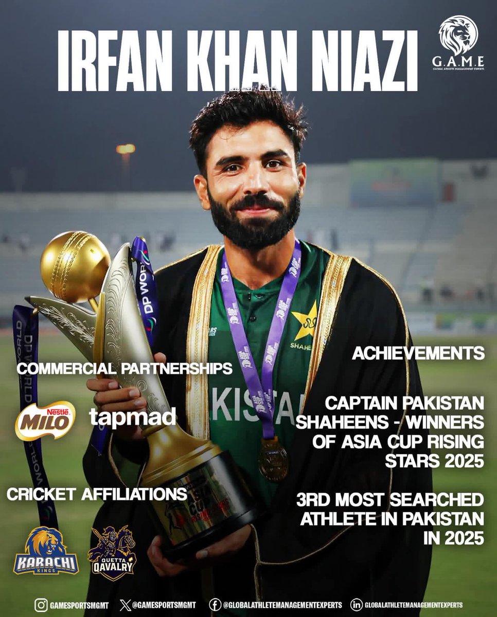 GameSportsMgmt's tweet photo. #ClientDiaries: A year to remember for Irfan Khan Niazi as he made his mark on the International Cricket circuit. Exciting times ahead!

#IamGAME #GAMERecap https://t.co/qbuX6yflNy