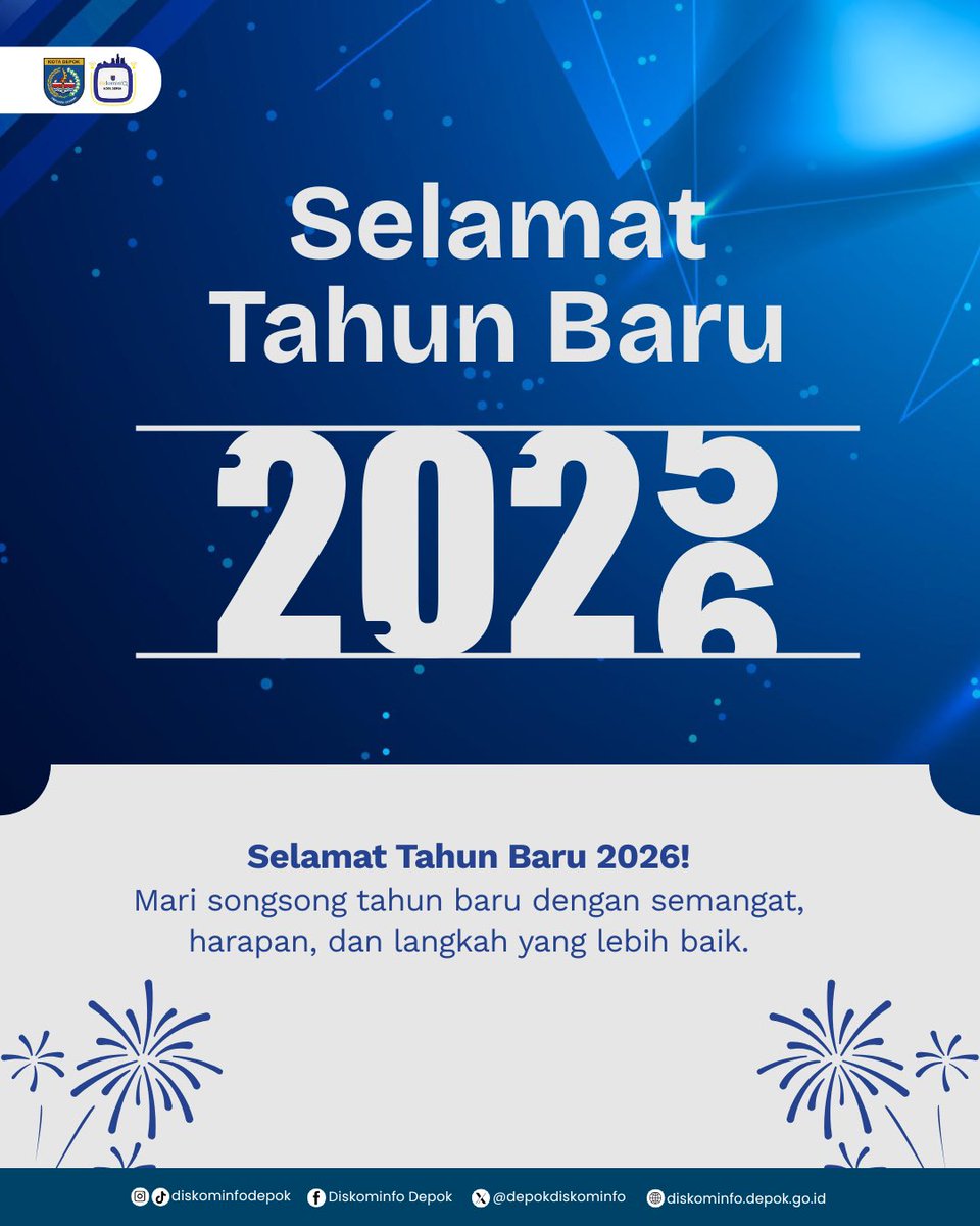 Terima kasih 2025.
Selamat Tahun Baru 2026 🎉

Mari melangkah dengan semangat baru untuk Depok yang lebih maju.

#DiskominfoDepok #2026 #BersamaDepokMaju