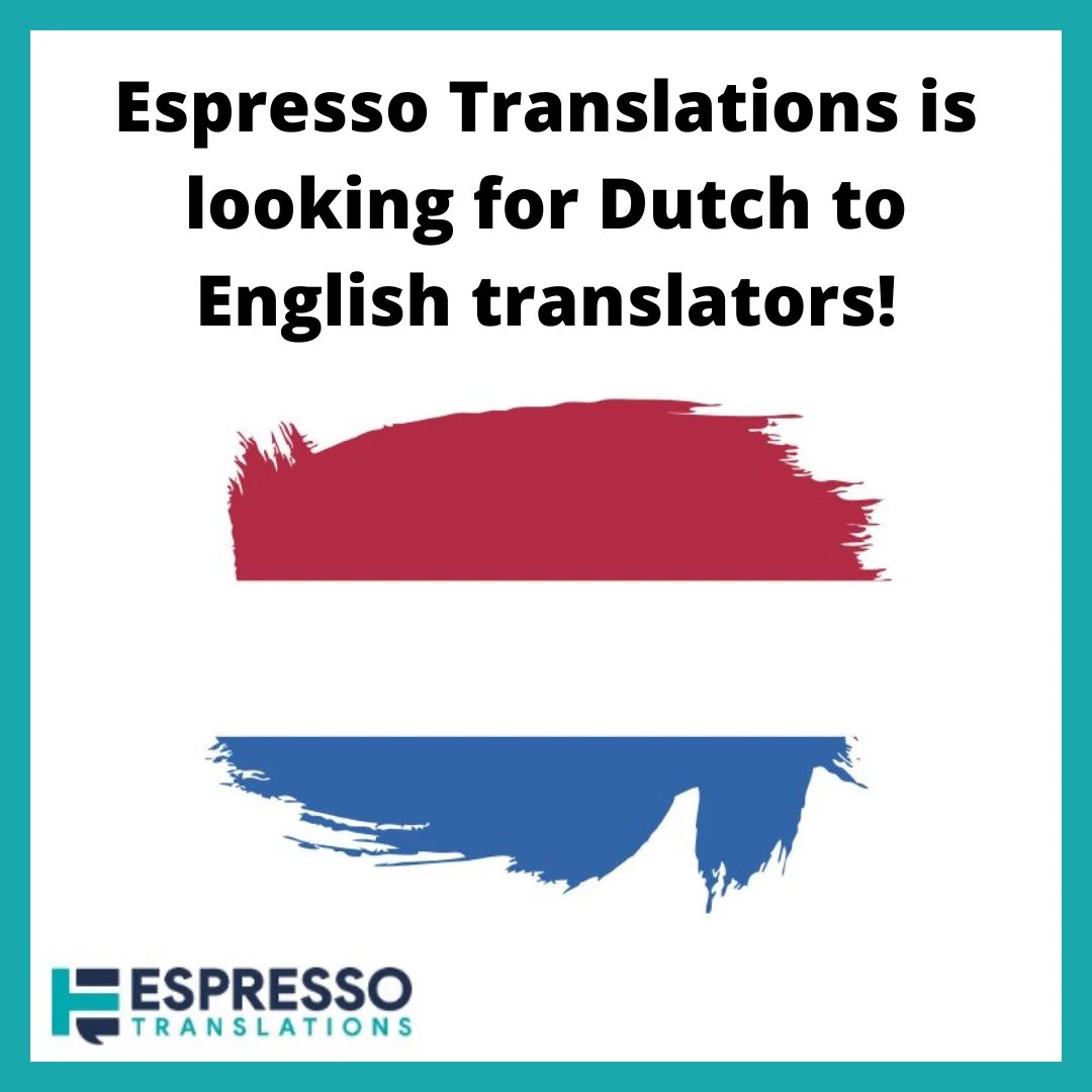 ET_Translations's tweet photo. Espresso Translations is looking for Dutch to English translators. If you're a native English speaker and fluent in Dutch, get in touch to join our translation network
https://t.co/LDmueLjQb6
#translation #translationagency #translationwork https://t.co/tzqSu8RAuZ