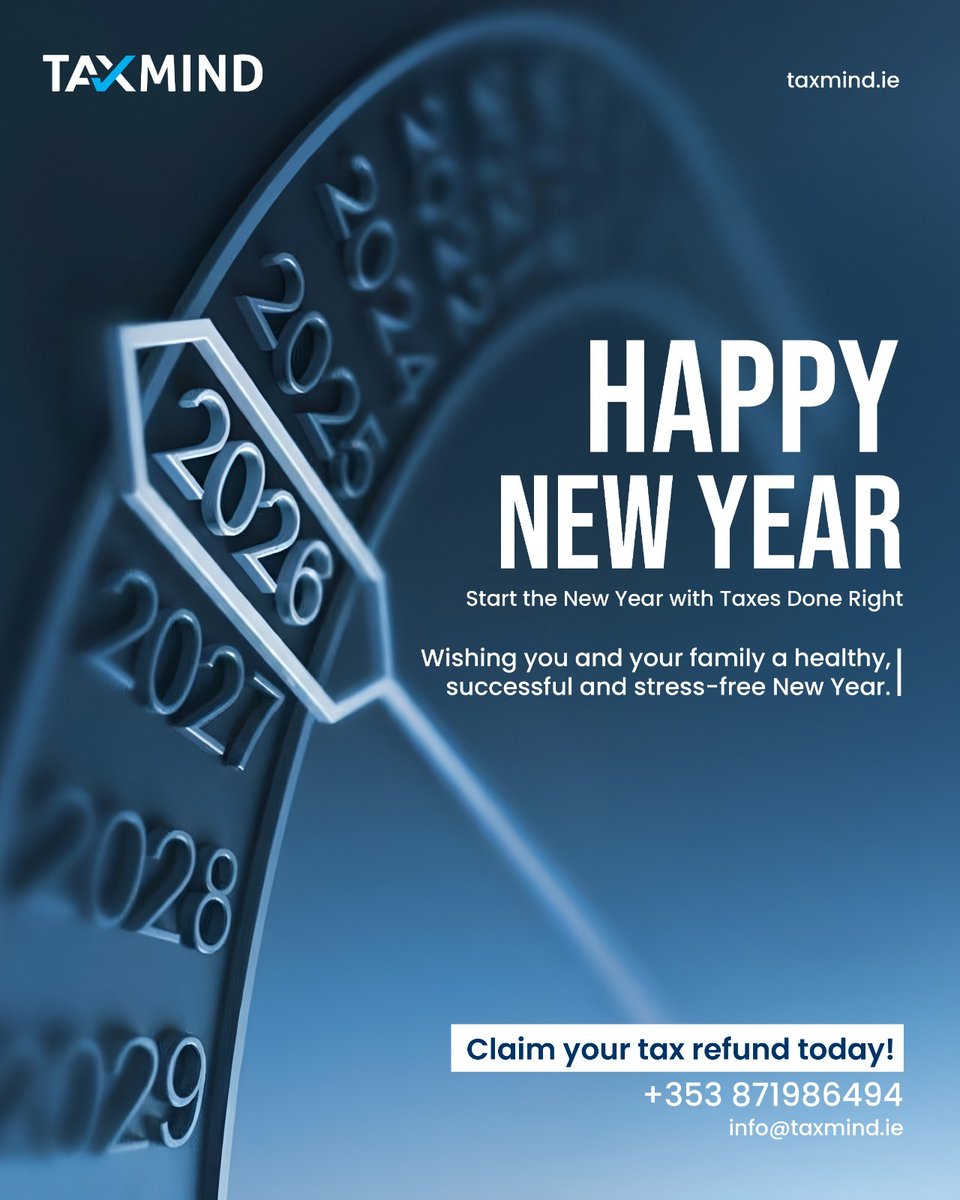 TaxmindIreland's tweet photo. Happy New Year 2026

Wishing you a year of clarity, confidence, and financial peace of mind.
Here’s to starting the year right with everything in order.

#NewYear2026 #TaxDoneRight #FinancialControl #IrishTaxExperts #TaxMindIreland https://t.co/ogMeq7dS4r