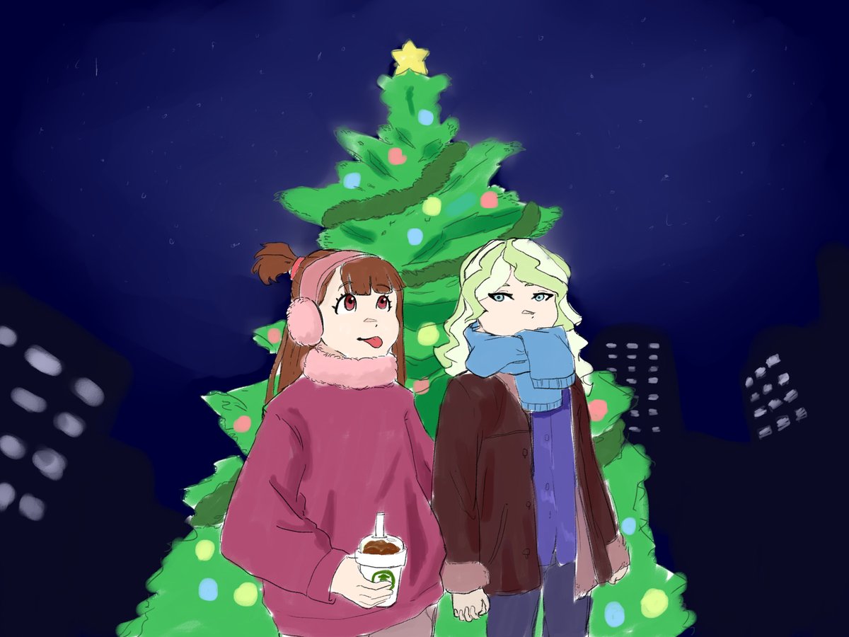 gift for @zulfamida (tumblr), Diana and Akko walking together to celebrate Christmas and New Years.

#LWA_jp #DiAkko