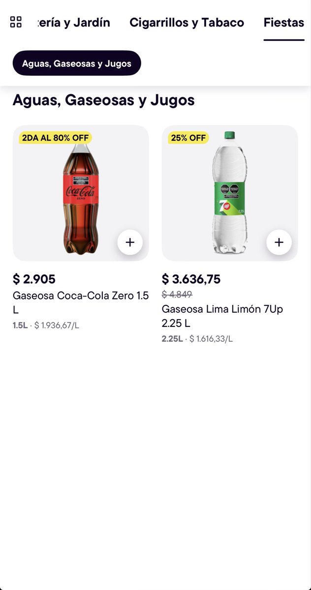 PedidosYa Market de Mar del Plata quedó pelado en productos para fin de año. Solo ofrecen dos gaseosas.