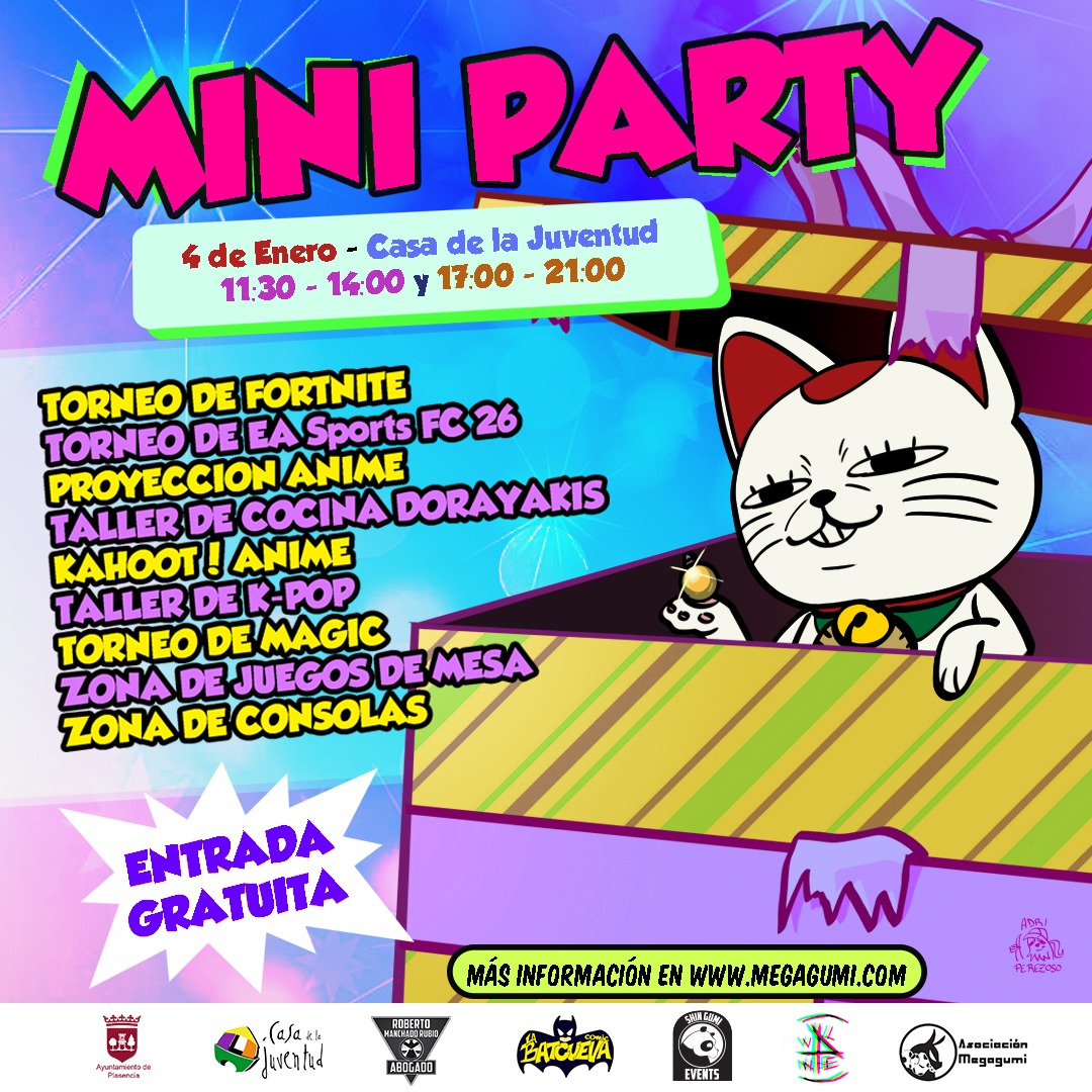 MINI PARTY

 iLlega el plan perfecto para empezar el año a lo grande 🥳🎉
4 de enero (Casa de la Juventud ) 
11:30 - 14:00 v 17:00- 21:00 
ENTRADA GRATUITA 🆓