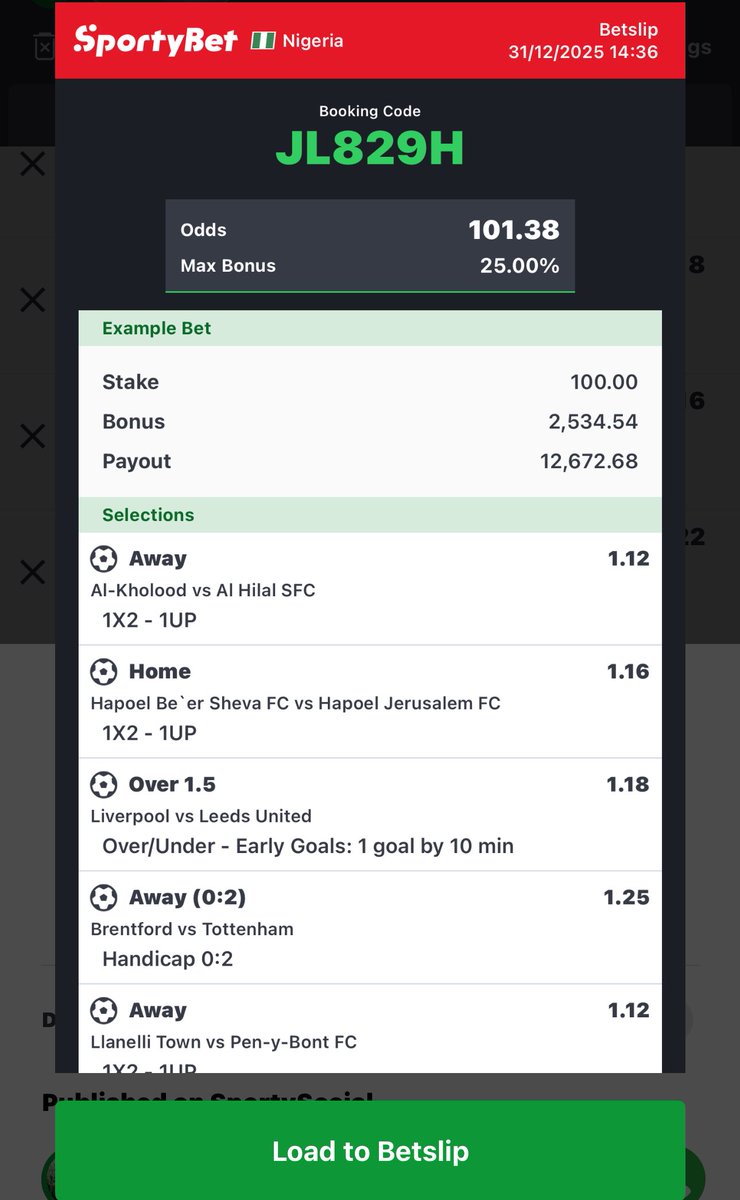 100 odds as promised 

Just stake 👉🏻 JL829H