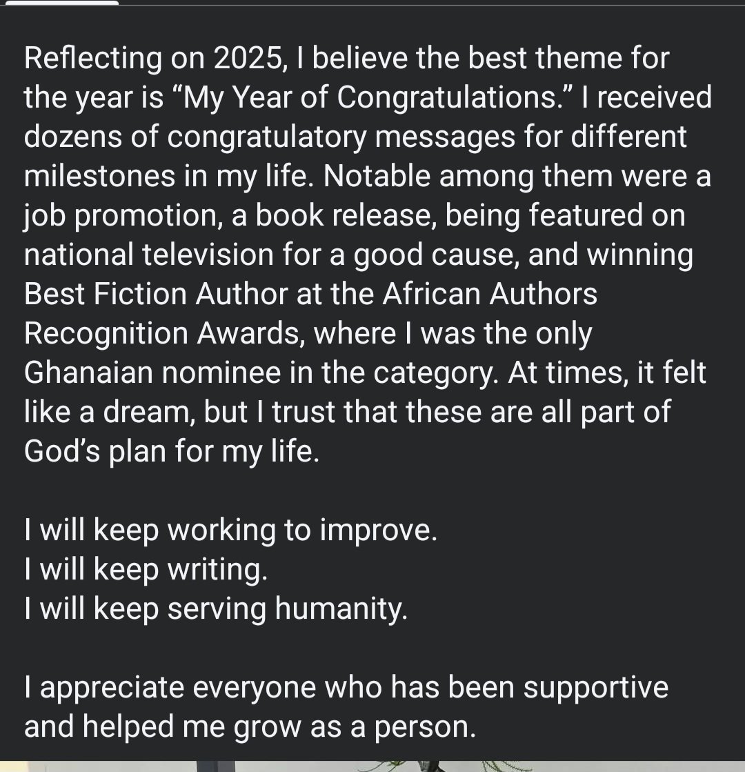 2025 was truly remarkable! I released Svikiro Island, co-authored with a Zimbabwean writer, and was honoured with the Best Fiction Author award at the inaugural African Authors Recognition Awards 2025.