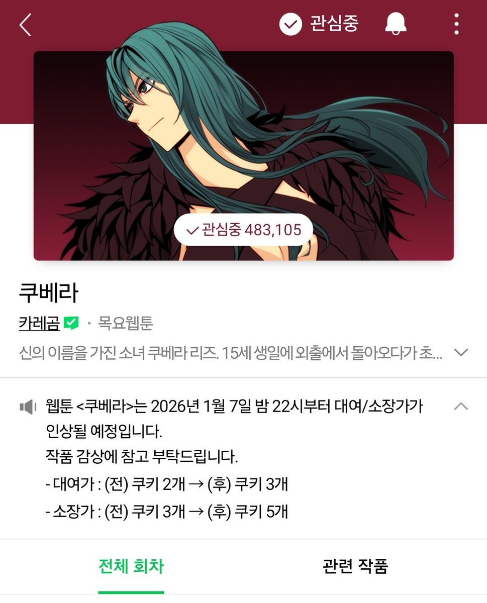 주목!! 쿠베라 쿠키 가격 인상한답니다!! 혹시 전회차 소장하실 분은 1월 7일까지 하시기를······.