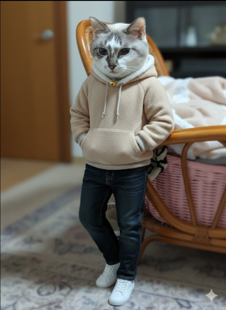 試しにgeminiさんにお願いして彼の毛布をスウェットにして着てもらっ