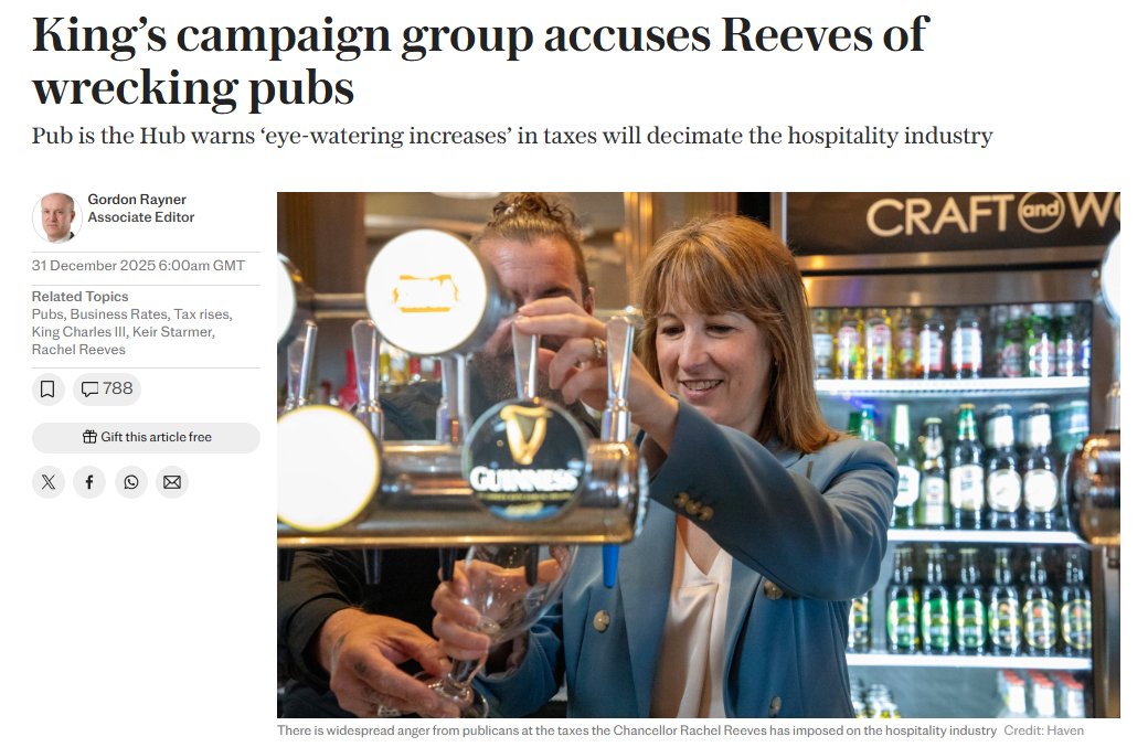 A campaign group for pubs set up by the King has written to Rachel Reeves expressing its "anger" at her tax attack on pubs.

Andrew Slee, CEO of the Society of Independent Brewers, who also signed the letter, said: “Labour committed to levelling the playing field, but I have been