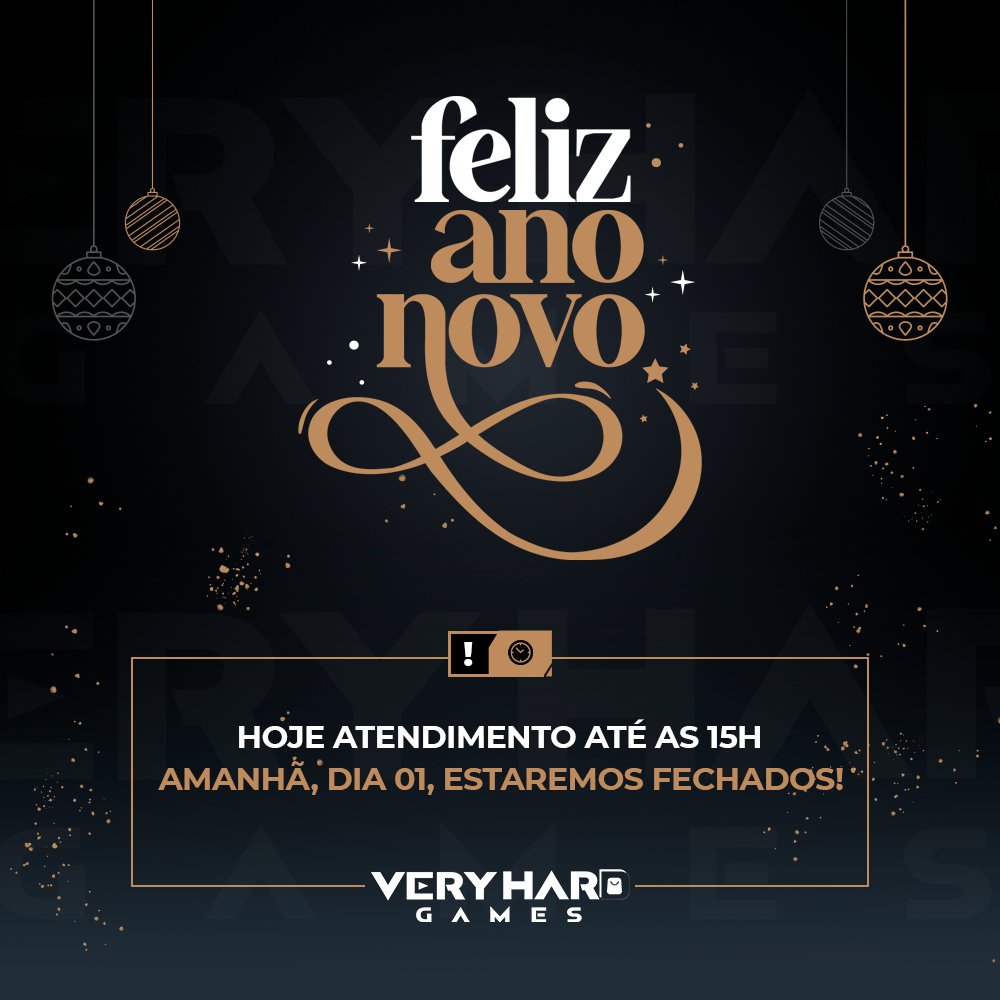 ✨ Feliz Ano Novo! ✨

A Very Hard Games agradece a todos os clientes pela confiança e apoio ao longo do ano.

Informamos: hoje atendemos até às 15h e amanhã (01/01) estaremos fechados.

Obrigado por fazer parte da nossa história! 🎮