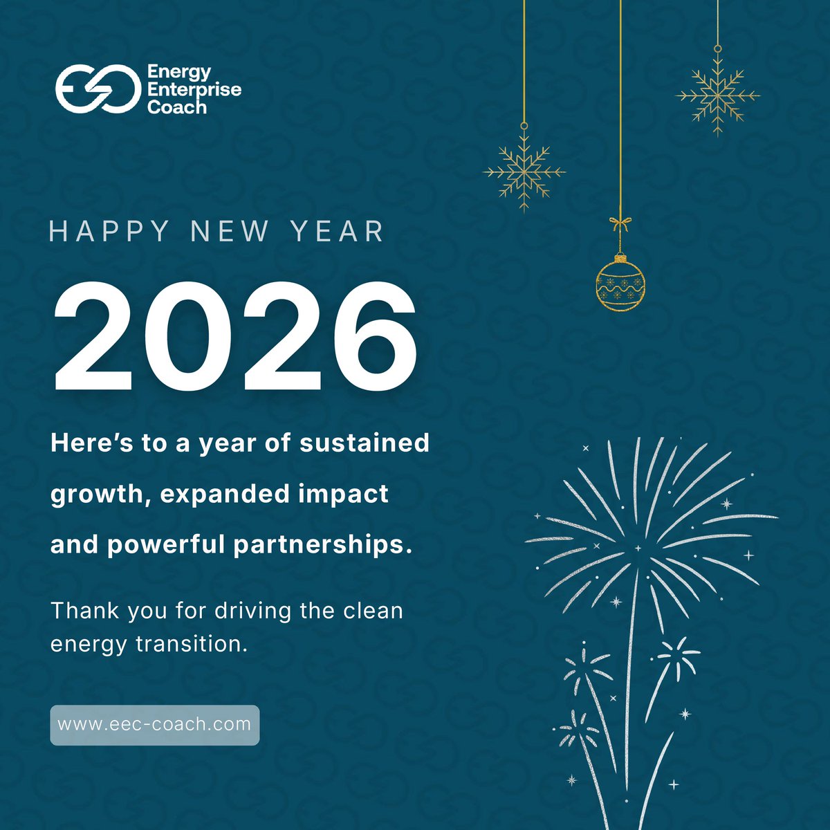 🎉 Happy New Year from EEC!

We coached clean cooking &amp; renewable energy SMEs across Africa &amp; Asia in 2025—helping entrepreneurs move from survival to growth.

Our 2026 goal: A year of growth &amp; powerful partnerships!

#CleanEnergy #SMEs #RenewableEnergy #NewYear2026