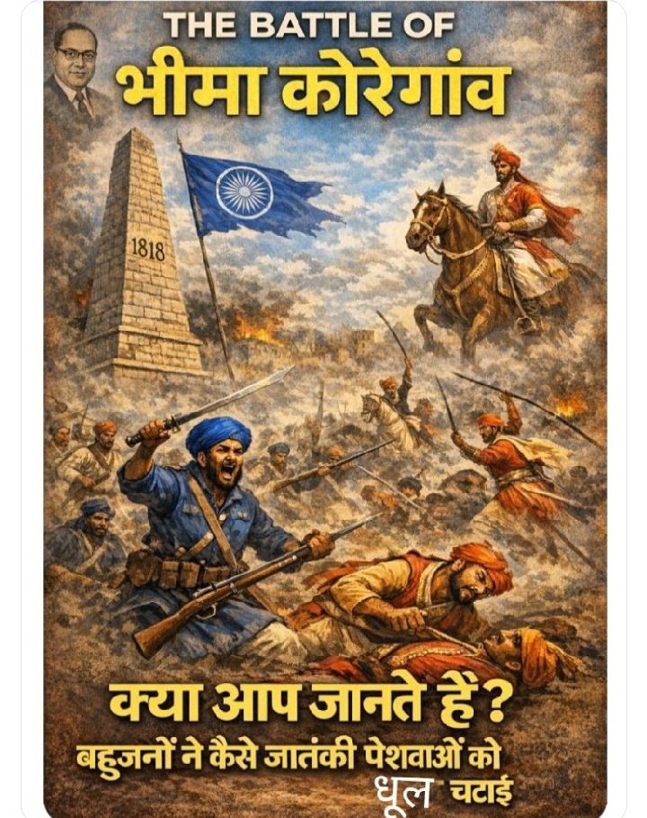 पोल खोल सीरीज में आपका फिर स्वागत है 
इसमें आज हम बात करेंगे 
🧵🔥 भीमा-कोरेगांव (1818): जब वीर महार और बहुजन डटे रहे, और जातिवादी सत्ता हिल गई,नोट=पेशवा मराठे नहीं होते,
🔰 1️⃣ भूमिका: यह सिर्फ़ युद्ध नहीं, इतिहास का आईना है
📍 1 जनवरी 1818
📍 भीमा-कोरेगांव, पुणे के पास
यह लड़ाई