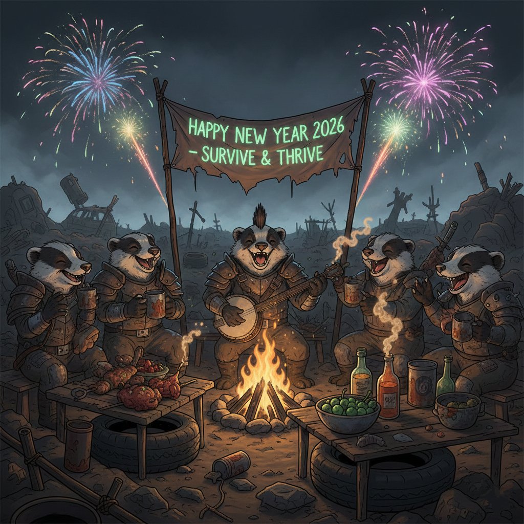 BadgerWasteland's tweet photo. So long 2025 and welcome 2026! This year we accomplished a huge list of achievements including hosting and updating our NFT metadata, developing a consistent revenue source, hosting numerous giveaways, and continued development of our ecosystem. Here's a list of achievements to ring in the new year:
- Released several updates for our NFT bot including real-time notifications, auction functions, and alternate currencies 
- Began providing custom NFT notification bots to clients on any blockchain as a revenue source
- Rolled out our G2 series updated metadata with customized images and attributes 
- Listed our collections on HotCraft, allowing instant sales/limit orders and purchases from any wallet and most stable coins
- Released a freshly revised litepaper with online link to spread our vision
- Sponsored over 30 gift and sticker giveaways in our channel, rewarded active chat members with $TON and NFTs, held giveaways on X, and ran special badger NFT holder giveaways.

Continue to expect more than the average NFT project from us in 2026; we're just getting warmed up!