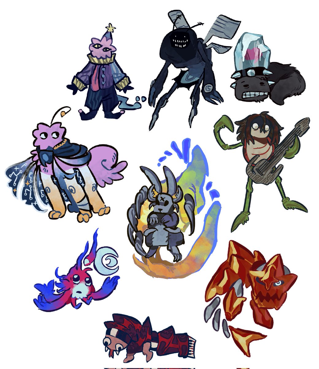 indizscrubable's tweet image. just to finish something im gonna do, this is what im working on. it isnt finished, but im so happy with how its turning out 🥹

redraws of my monster designs for #themissingmonsters (unfinished)