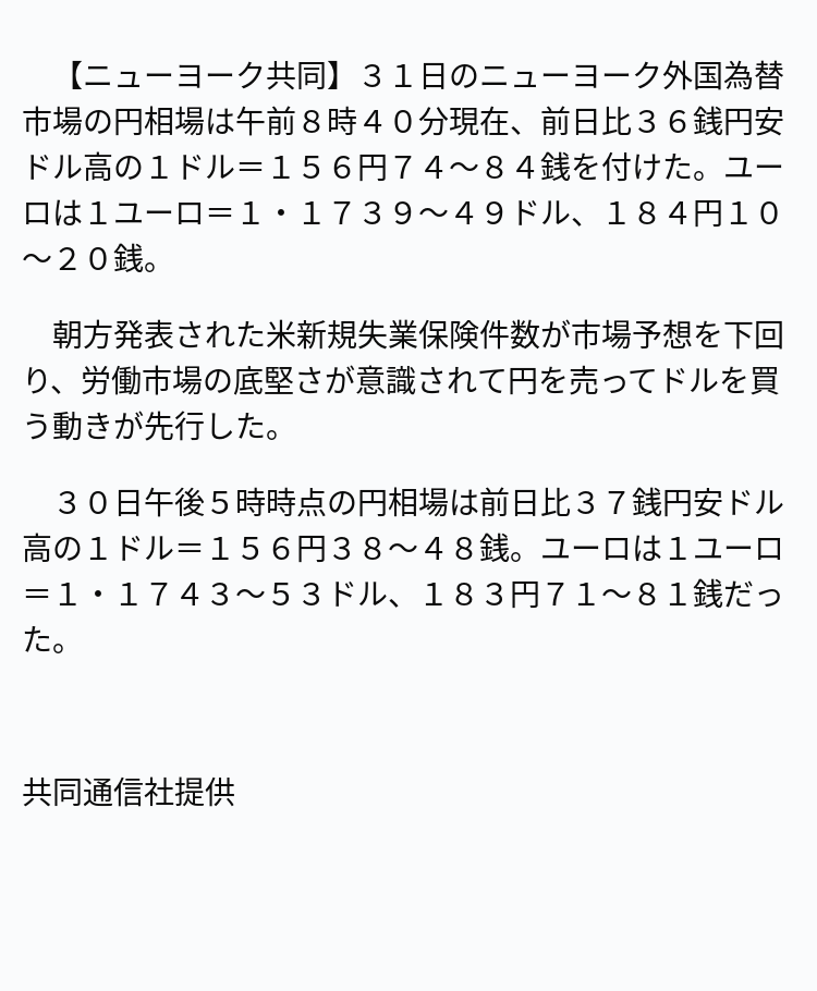 速報】NY円、156円台後半 ※記事は投稿時点の内容です。 #OANDA