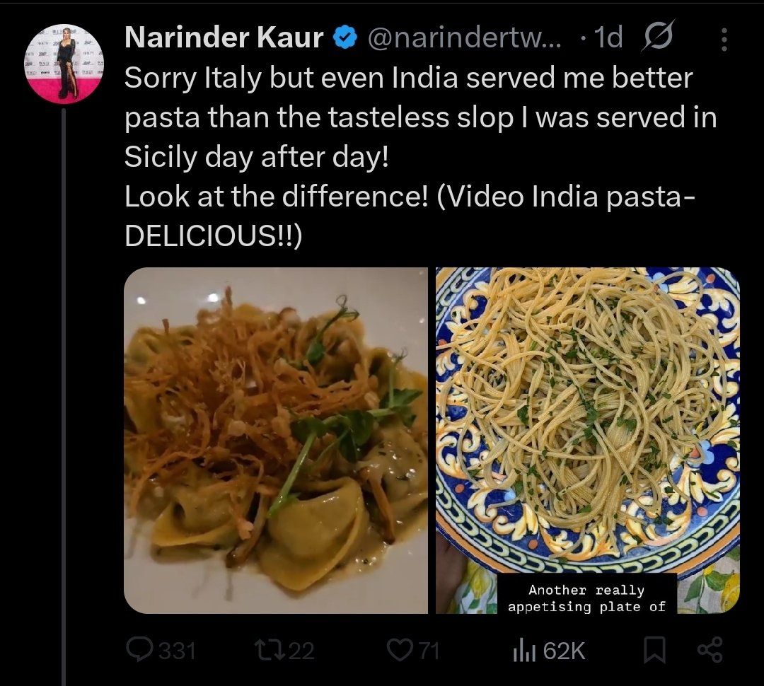 TheGriftReport's tweet image. 🚨GRIFTER ALERT🚨

Narinder Kaur was hospitalised after being in india and eating Indian food...after bragging it was better than Italian food....thats karma I guess..or Korma? 🤣🤣🤣

Get well soon....take lots and LOTS of time off 🤭
@narindertweets | @danwootton