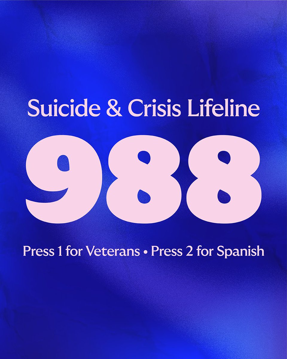 Start the year by remembering you're never alone. 💙

Help is just a call, text, or chat away. Dial 988 to reach <a href="/988Lifeline/">988 Suicide & Crisis Lifeline</a> or text TALK to 741741 to reach @crisistextline, if you need support today or any day. You are not alone.