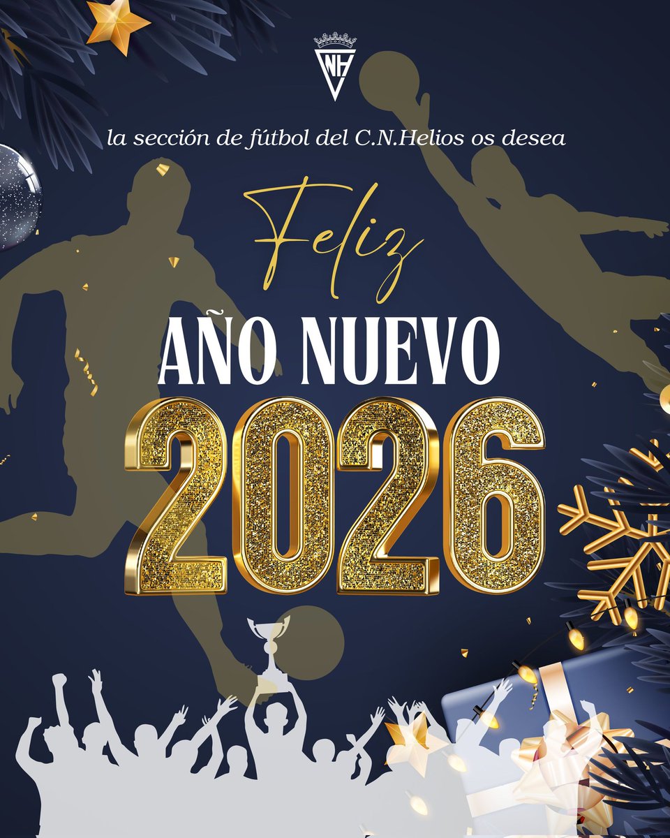 La sección de fútbol del C.N.Helios os desea un 2026 lleno de salud, ilusión y nuevos retos.
Que el año que empieza nos encuentre con el balón en juego y la motivación intacta para seguir creciendo.
Gracias por confiar, y por seguir soñando juntos. 

🎆🥂¡Feliz Año Nuevo! 🥂🎆