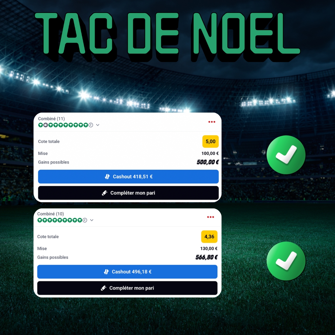 LaTeamBDT's tweet photo. On s'arrête là dessus 🎅🎄
Envie de profiter du 31 sans pari sportif, on aura donc eu un PERFECT sur le Jeu de Noël 😍
2 TAC validés ✅✅ avec plus de 18 picks 💪
Certains ont tout joué sur le même combi, on a préféré assurer 🔒✔️
À l'année prochaine #TeamParieur 🎉🎉🎉