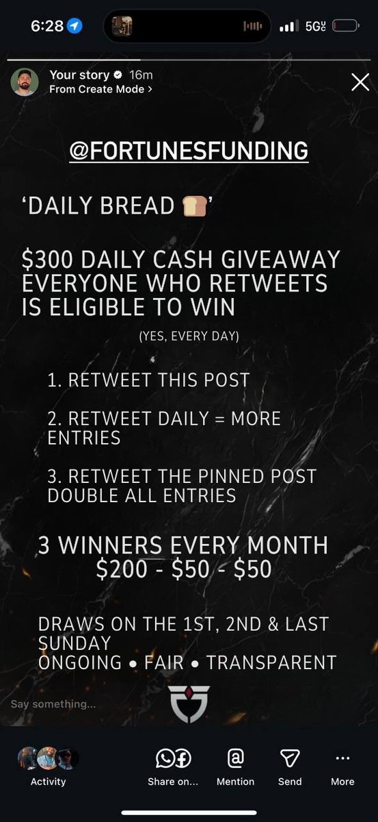 🏛 <a href="/FortunesFunding/">Fortunes Funding</a> - 🍞 DAILY BREAD - $300 CASH GIVEAWAY

Instead of spending money on ads, we’re giving it back to our supporters.

Everyone who retweets is eligible to win $300 cash.
 (Yes every day.)

How it works:
1️⃣ Retweet this post = entry
2️⃣ Retweet daily = more entries