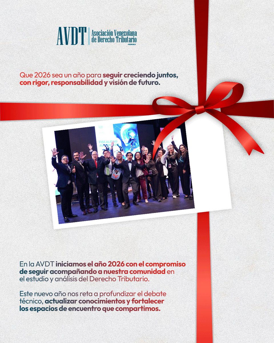En este 2026, desde la AVDT, comenzamos un nuevo capítulo lleno de oportunidades para el aprendizaje y la colaboración. Este año nos invita a explorar nuevos enfoques y enriquecer el diálogo en torno al Derecho Tributario. 🙌🏻

¡Juntos lograremos grandes avances!🥂