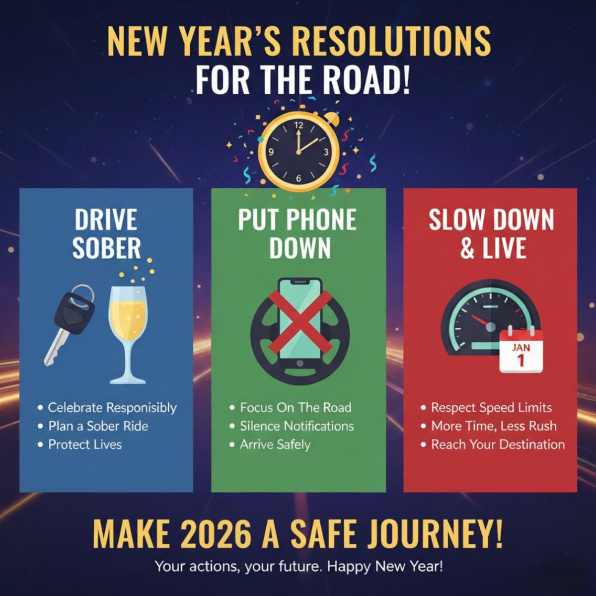 trafficmitra_'s tweet photo. New Year, New Promise 🚘✨

Let’s make every journey safer by keeping distance, respecting traffic lights, and avoiding risky overtakes.Because reaching home safely is the best resolution of all.

Make 2026 a year of safe journeys and smarter driving!

 #HappyNewYear2026 https://t.co/ISqjhNMFE3