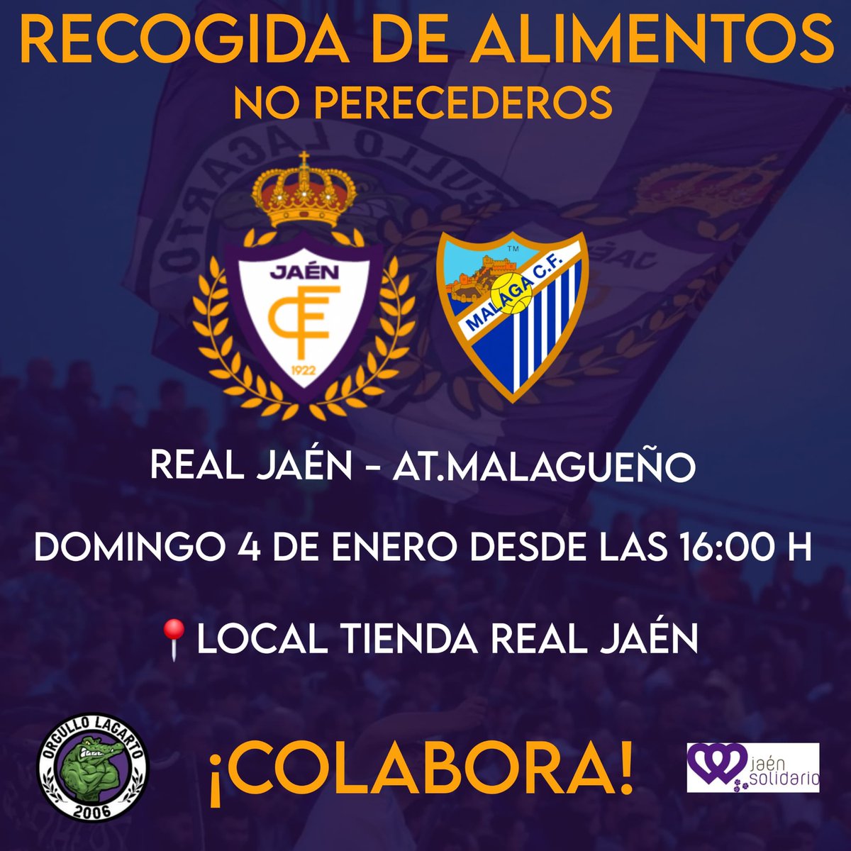 OL2006's tweet image. Este domingo realizaremos una recogida de alimentos con colaboracion del club y de la asociacion Jaén Solidario.

¡Colabora!