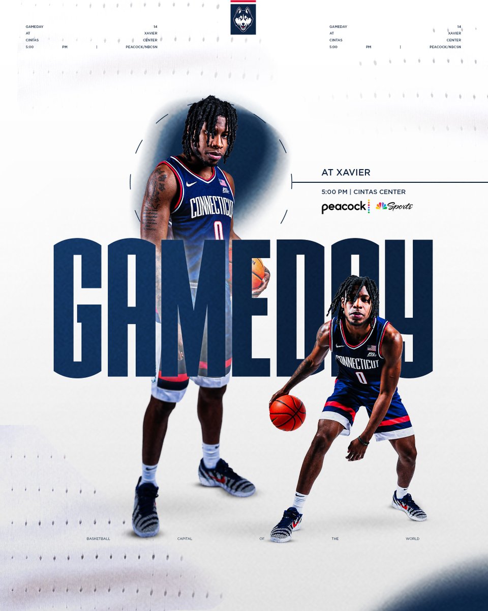 UConnMBB's tweet photo. GAMEDAY.

🕔 5:00 p.m.
📍 Cincinnati, OH
🆚 Xavier
📺 Peacock/NBC Sports Network https://t.co/TTK28uwUxx