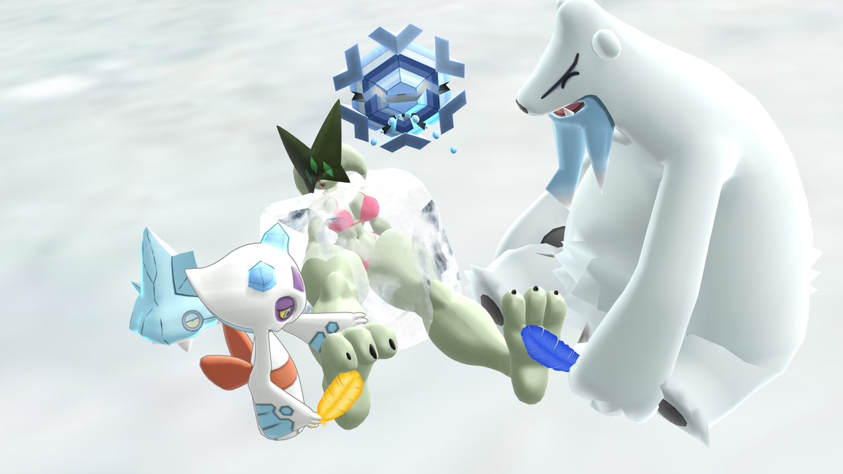W_Mongoose's tweet photo. Part 2!

Naturally, some Ice-type Pokemon have come along to harass the trapped Meowscarada. And unfortunately for her, she is still warm enough to feel her feet being tickled! That Beartic in particular seems to be enjoying this the most. https://t.co/cCwqxeuLKQ