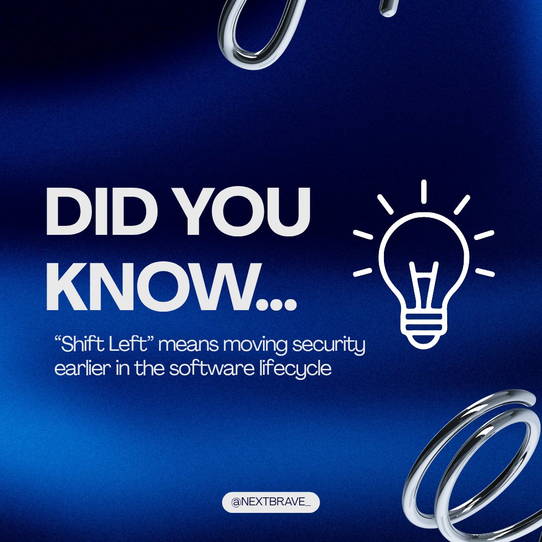 nextbrave_'s tweet photo. 🔐 Did you know?
“Shift Left” means bringing security into the earliest stages of the software development lifecycle.
Build security from day one.
Fix issues sooner.
Ship safer software 🚀

#DevSecOps #ShiftLeft #CyberSecurity #AppSec #SecureByDesign #CI_CD #nextbrave https://t.co/k8ef97L5kt