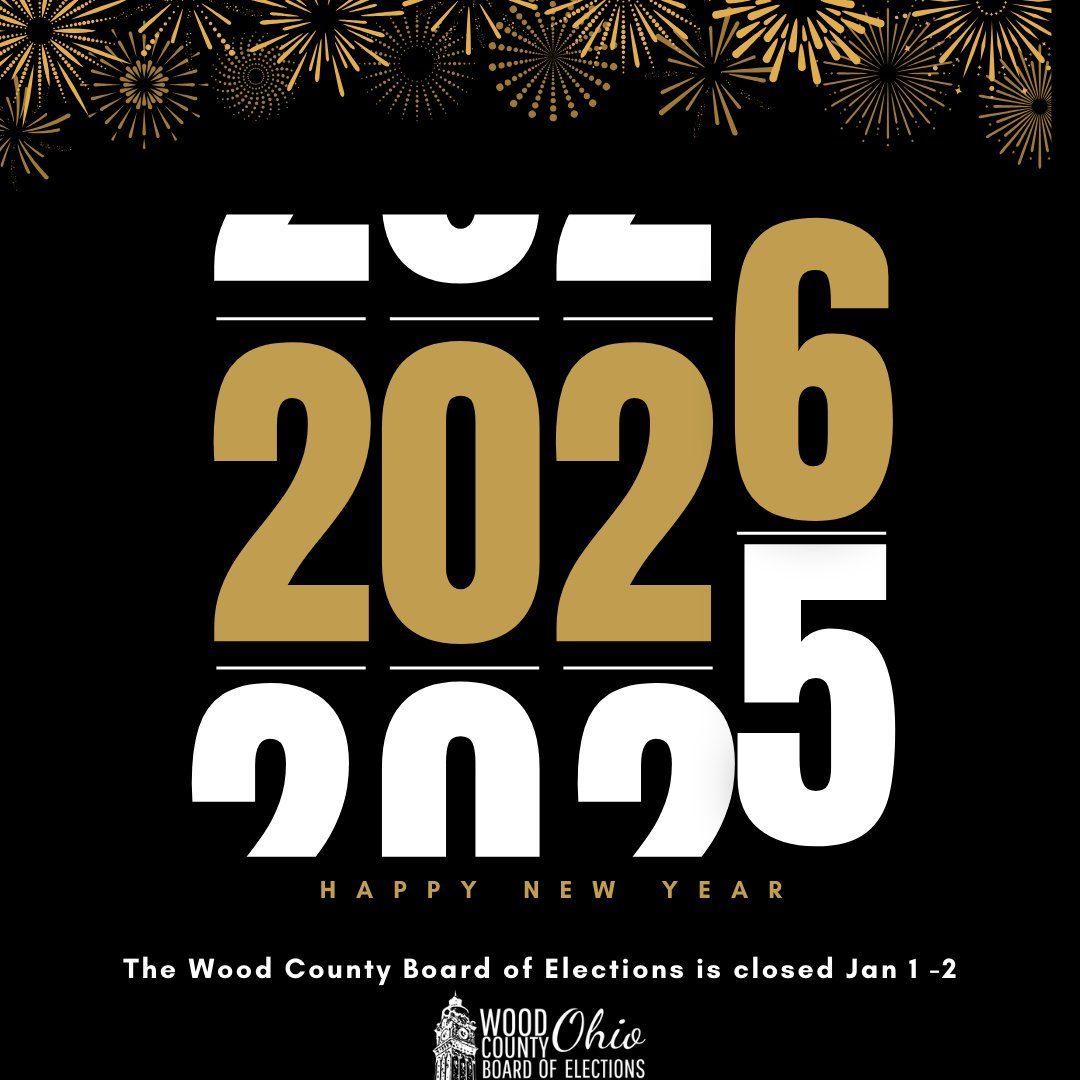 HAPPY NEW YEAR! 🎇🎆

The Wood County Board of Elections will be closed January 1st and 2nd!