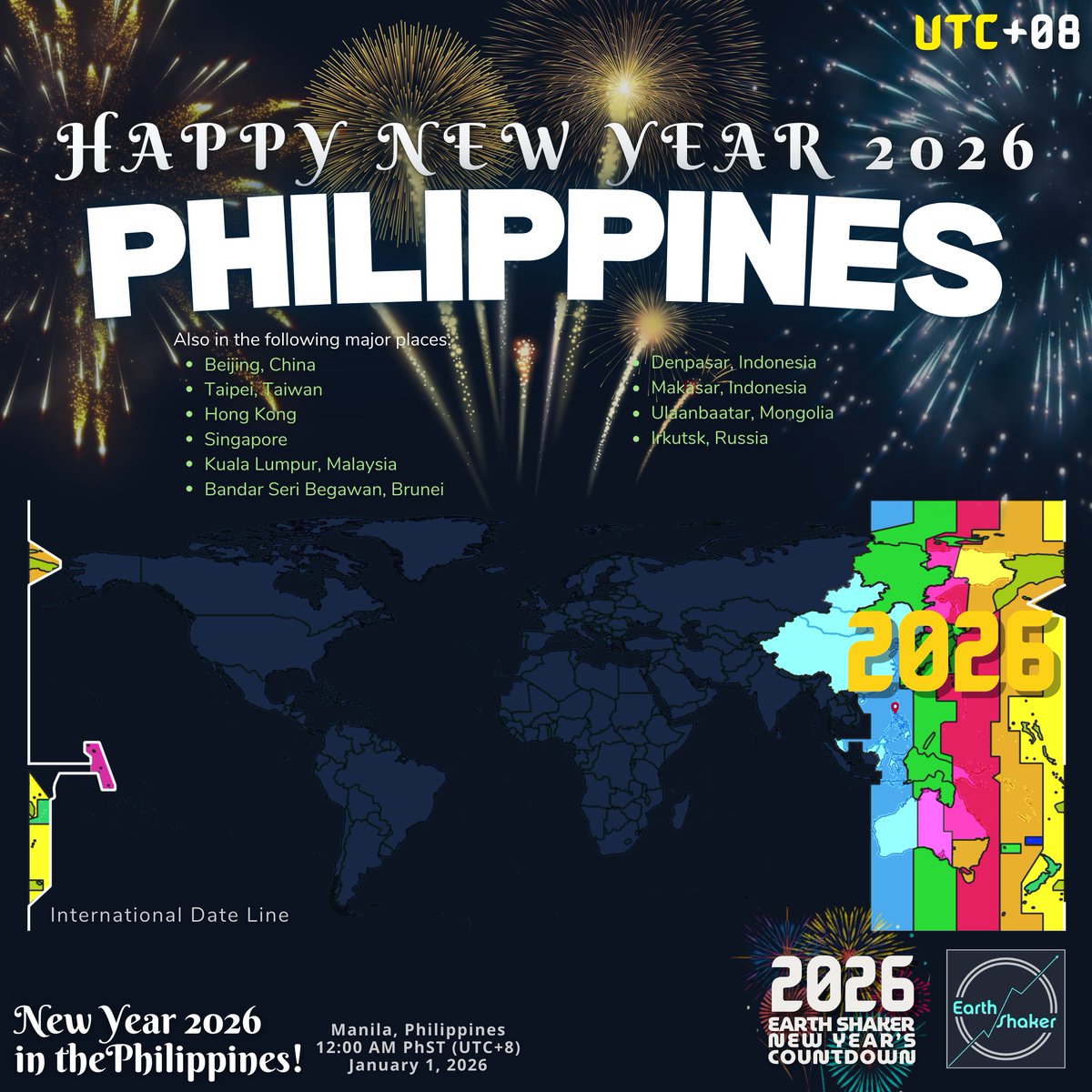 earthshakerph's tweet photo. HAPPY NEW YEAR, PHILIPPINES! πβ¨
2026 has officially arrived. π΅π
A new year and another chapter for our planet. π
Hereβs to fresh starts and clearer skies ahead!β¨
#CountdownTo2026 #NewYear2026 #EarthShakerCountdown https://t.co/hFz5zLzBq4