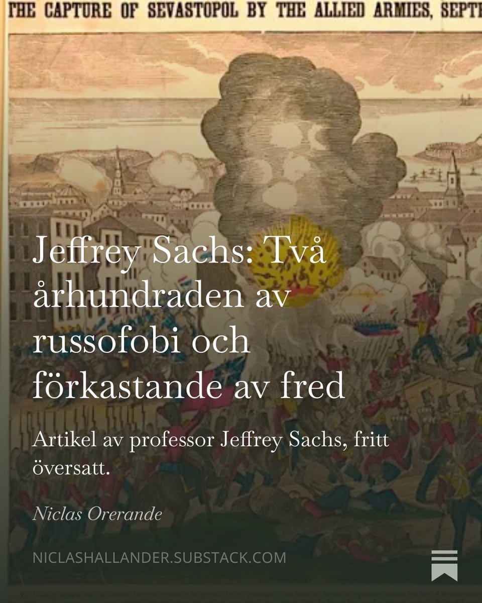 NHallander's tweet photo. Jeffrey Sachs: Två århundraden av russofobi och förkastande av fred. Lång, detaljerad och mycket lärorik, särskilt för västvärldens massor som indoktrinerats sedan födseln.
Man förstår varför prof Sachs inte är välkommen längre i västs MSM.
https://t.co/pPYwoEhC97 https://t.co/yLSdNNVRBN