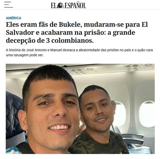 historia_pensar's tweet image. Os colombianos José Antonio Potes e Manuel Castrillón estavam entre os mais entusiasmados admiradores de Bukele. Impressionados com a propaganda do regime, eles decidiram gastar todas suas economias viajando para El Salvador para conhecer em primeira mão as transformações…