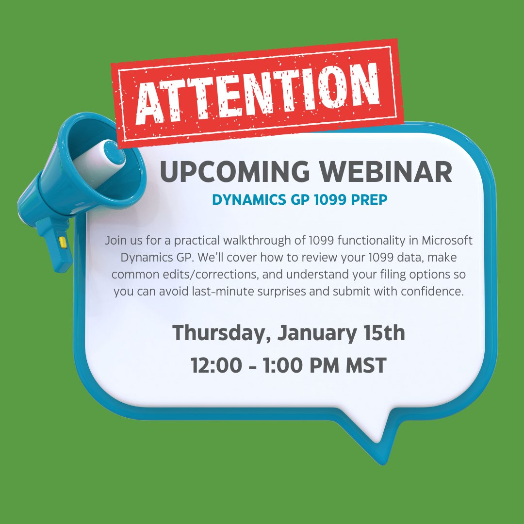 1099 season sneaks up fast. If you’re on Dynamics GP, join us for a webinar to help you catch issues early and streamline your 1099 process! Register at this link: zurl.co/ImxE7