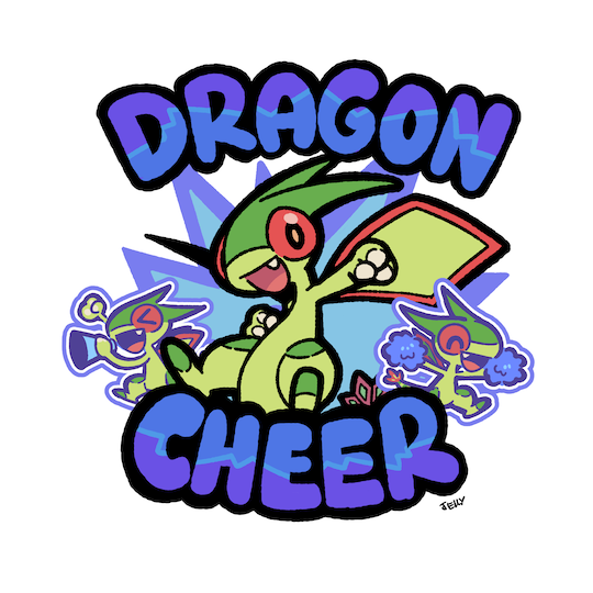 sqshiijelly's tweet image. Pokemon move commission. Flygon Dragon Cheer.