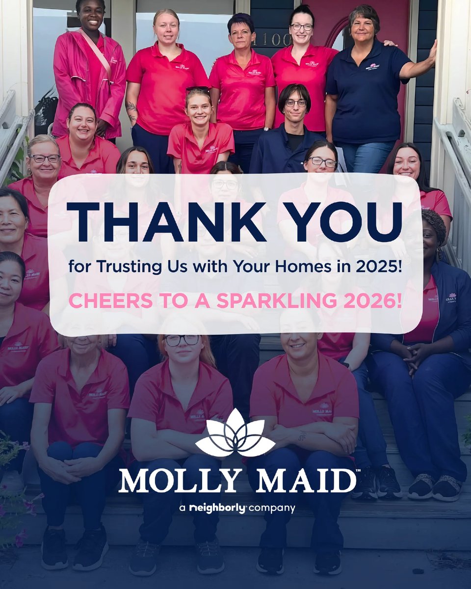 As we close out 2025, we want to take a moment to say thank you! Here's to another year of A clean you can count on®, sparkling homes, happy families, and the privilege of serving communities across ✨

Ready to start 2026 with a fresh, clean home? Schedule today!
