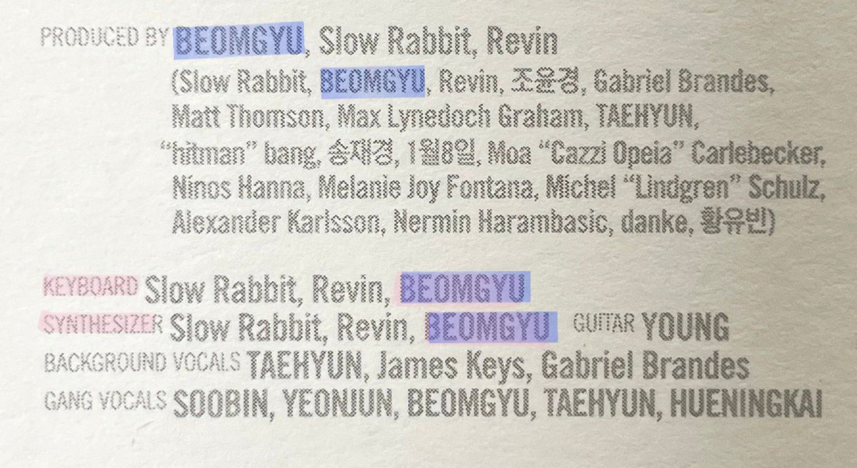 txtmitm's tweet image. hey better post a legit source bcs this is the credits for the procuder. BEOMGYU IS THE MAIN PRODUCER AMONG 3 PRODUCERS!