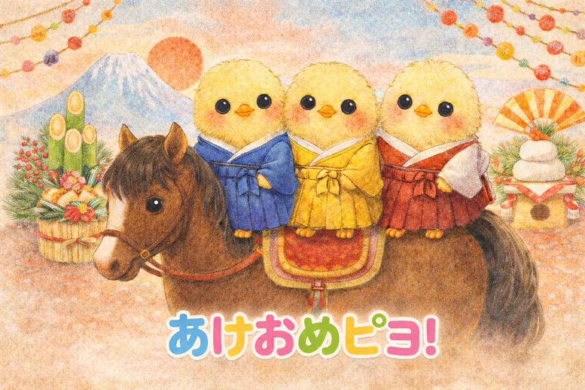 moconickmoco's tweet image. 🎍 ヒヨコくん
「あけましておめでとうピヨ！
今年もボクは、ワクワクすることをたくさん見つけにいくピヨ！
みんなと一緒なら、どんな一年も楽しいに決まってるピヨ！
今年もよろしくピヨ！当たり前ピヨ！お年玉待ってるピヨ🐤🫣チラッ」

🎍 ぴもんくん
「あけましておめでとうピヨ〜。…