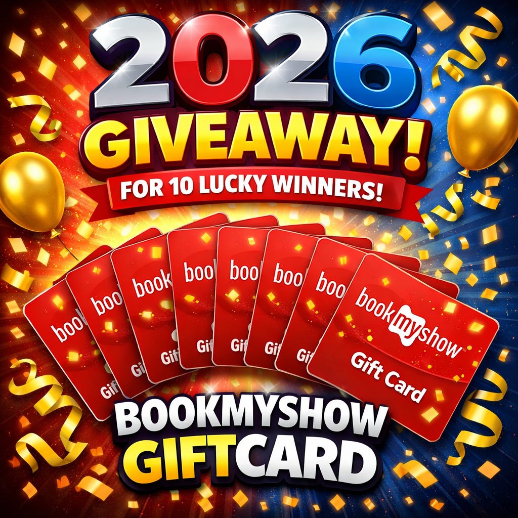 NEW YEAR Special - FREE BOOKMYSHOW ₹250  GIFT CARD GIVEAWAY

All you have to do is...     

1) ✅Follow Me   
2) 🔁 RT this tweet.
3) Mention 3 friends in comments

Thanks alls for immensive support so far.. its time to give back &amp; will try to give more giveaways