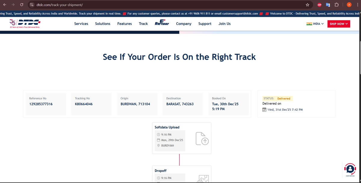 iamanuj93's tweet photo. @DTDCIndia
Article No K80664046 is marked Delivered, but the consignment was never received. No call, no visit, no SMS.
False delivery marking is a serious lapse. Strict action against the concerned DTDC franchise and immediate delivery are required.
Kindly intervene urgently. https://t.co/jiAFcL3rkz