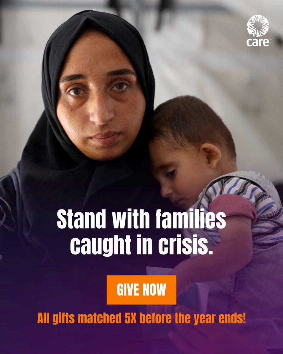 CARE's tweet image. The last thing you do this year can help women, children, and families survive conflict and crisis around the world.

Until midnight tonight, your gift is matched 5X to save lives.

👉 Donate now: care.org/newyear